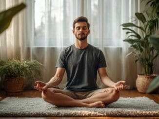 man meditating reaching balance between body and mind