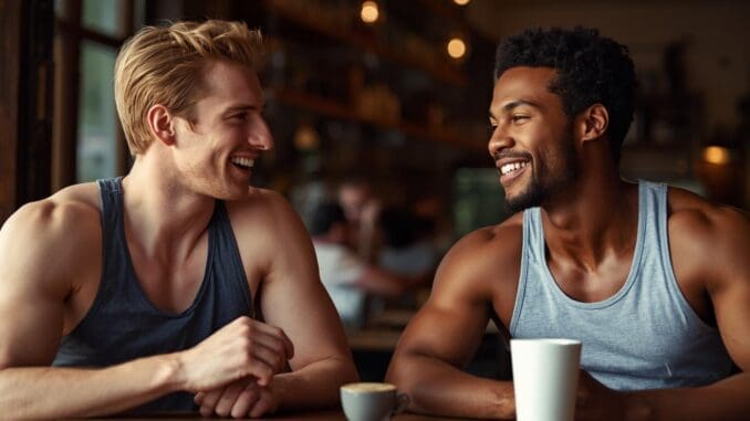 two men talking about gay shame in lakeview care