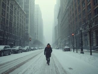 person walking trying to beat the winter blues in Chicago