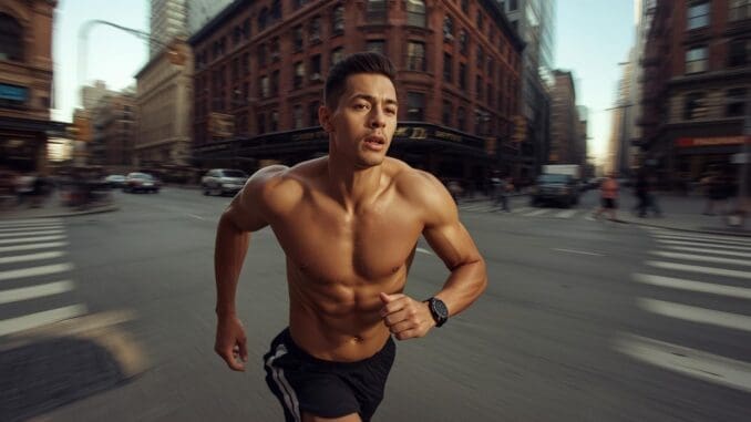 atheltic lgbt man running in boystown for exercise towards 2nd Story Counseling