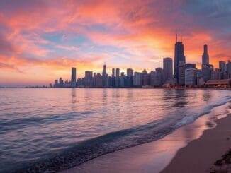 resident of edgewater chicago with anxiety looking at city skyline