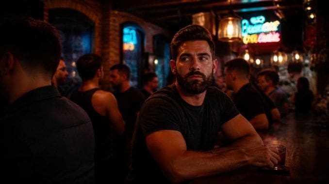 gay man with depression sitting at a bar in Chicago & thinking of therapy with 2nd Story Counseling